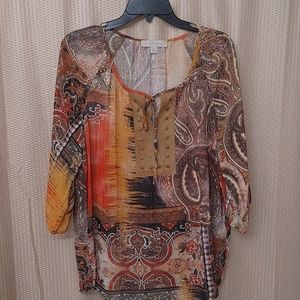 Bohemian Semi-sheer Mixed Media Fall Autumn 3/4 Sleeve Blouse Top